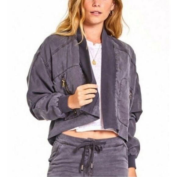 Young Fabulous & Broke The Fara Jacket Cropped Utility Medium Gray Boho Urban - Picture 2 of 14